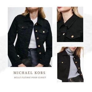 NWT Michael Kors Black Denim Cropped Long Sleeve Jacket W/ Gold Hardware